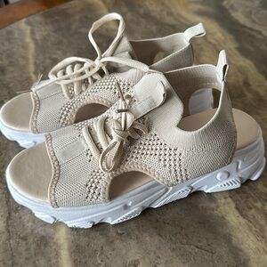 NEW unworn wedge sandals - white & beige cream - size 39